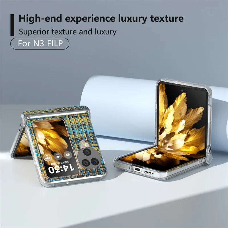 For Oppo Find N3 Flip 5G Case Colorful Plaid Texture PU Leather+PC Back Phone Cover - Gold