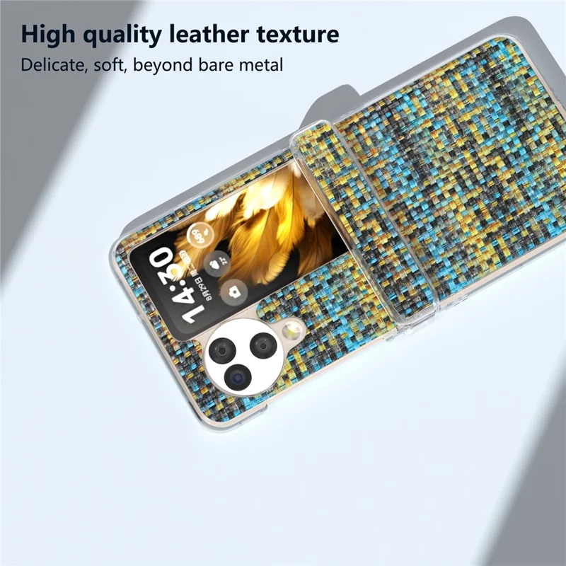 For Oppo Find N3 Flip 5G Case Colorful Plaid Texture PU Leather+PC Back Phone Cover - Gold