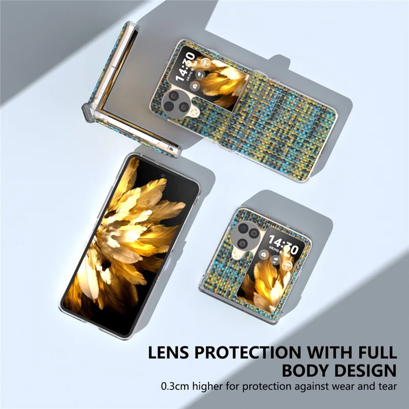 For Oppo Find N3 Flip 5G Case Colorful Plaid Texture PU Leather+PC Back Phone Cover - Gold