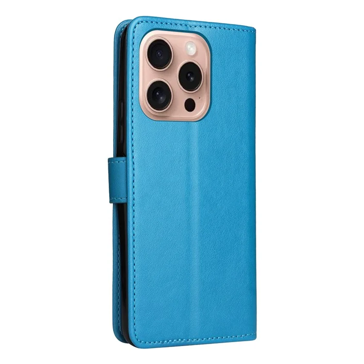 For iPhone 16 Pro Leather Case Cat Bee Pattern Phone Cover Wallet Stand with Strap - Blue