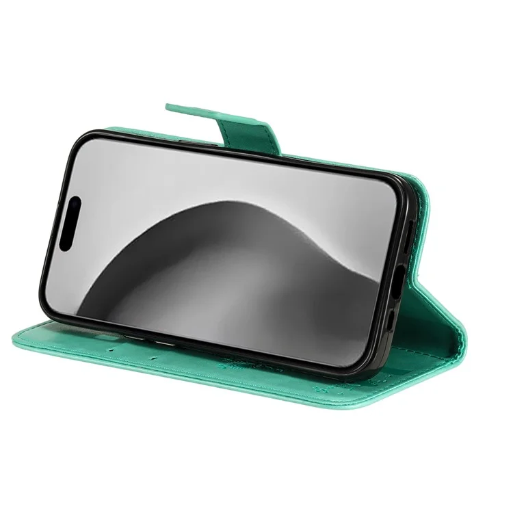 For iPhone 16 Pro Max Phone Case with Stand Cat Tree Pattern Leather Wallet Mobile Cover - Green