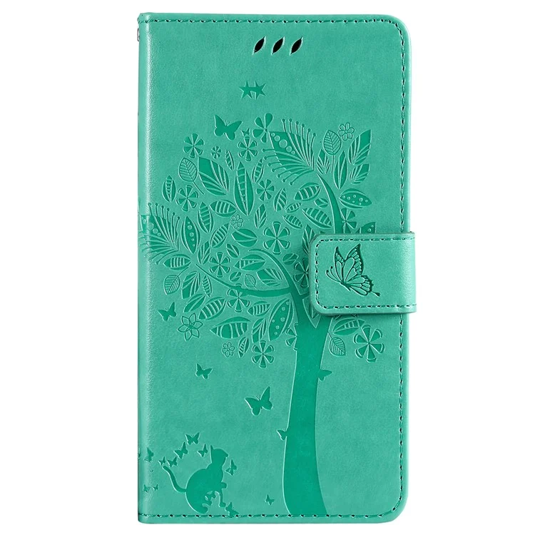 For iPhone 16 Pro Max Phone Case with Stand Cat Tree Pattern Leather Wallet Mobile Cover - Green