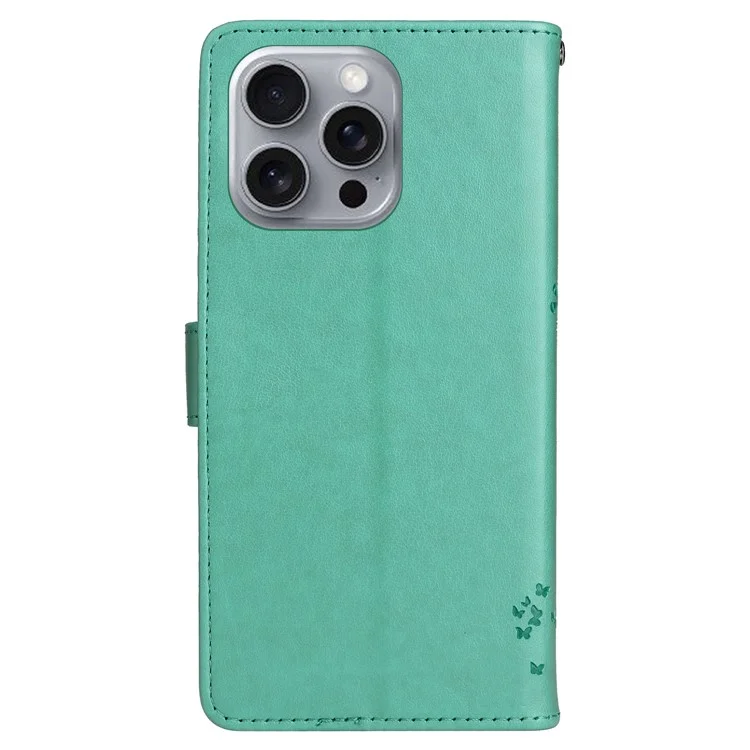 For iPhone 16 Pro Max Phone Case with Stand Cat Tree Pattern Leather Wallet Mobile Cover - Green