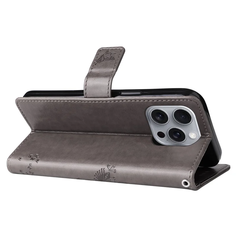 For iPhone 16 Pro Max Phone Case with Stand Cat Tree Pattern Leather Wallet Mobile Cover - Grey