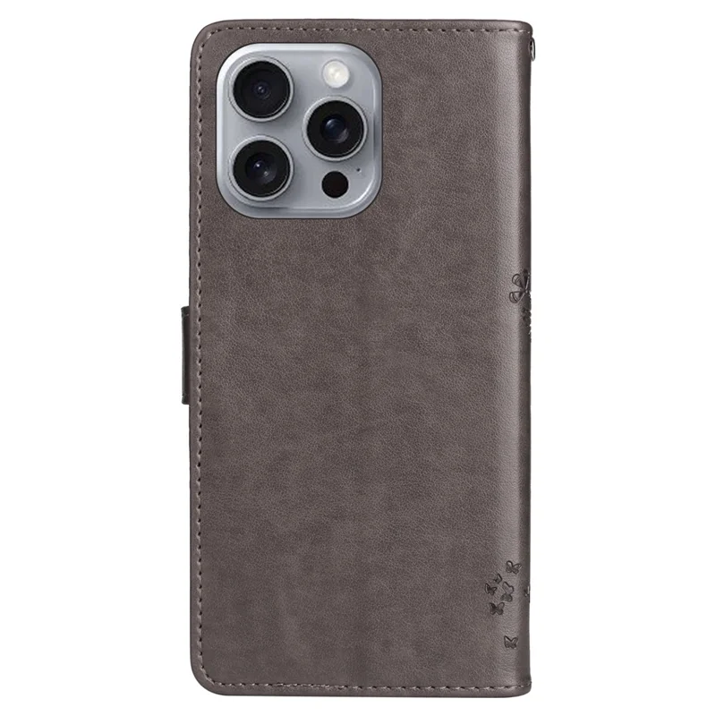 For iPhone 16 Pro Max Phone Case with Stand Cat Tree Pattern Leather Wallet Mobile Cover - Grey