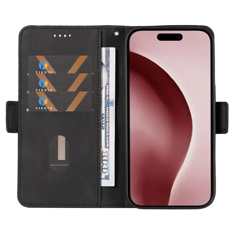 Para iPhone 16 Pro Case Rhombus Grid PU Leather Wallet Mobile Phone Cover - Preto