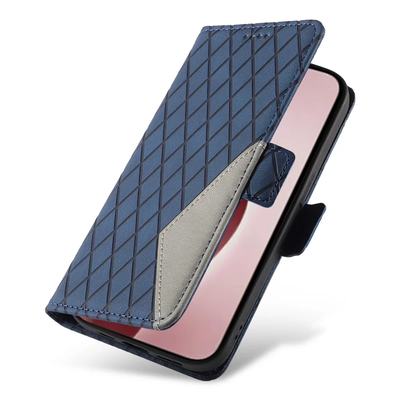 For iPhone 16 Pro Case Rhombus Grid PU Leather Wallet Mobile Phone Cover - Blue