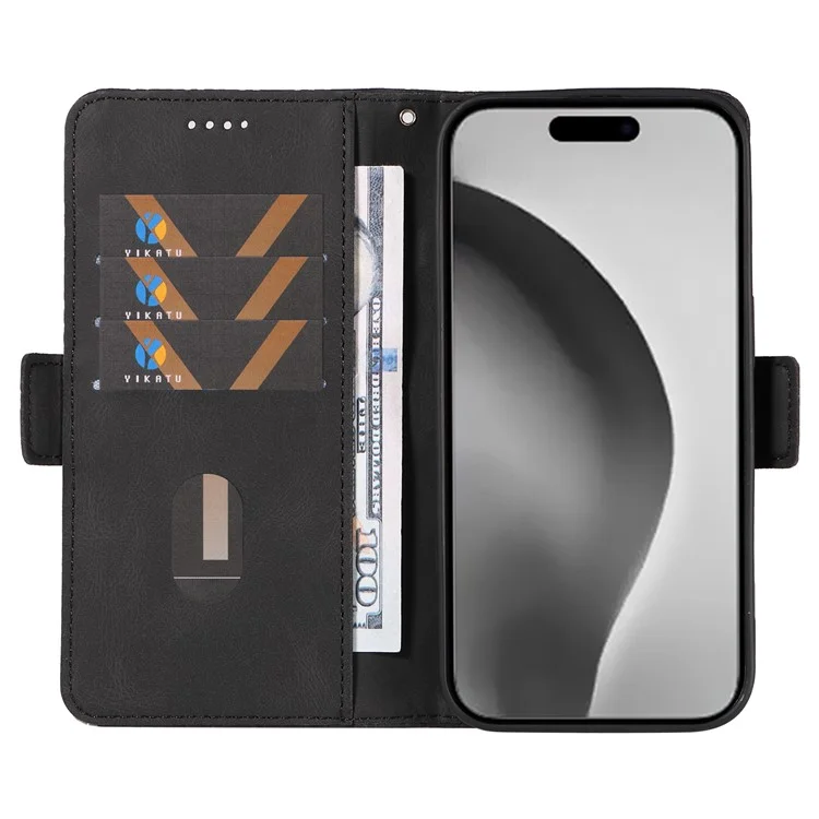 For iPhone 16 Pro Max Case PU Leather Wallet Phone Cover Rhombus Grid Imprinted -  Black
