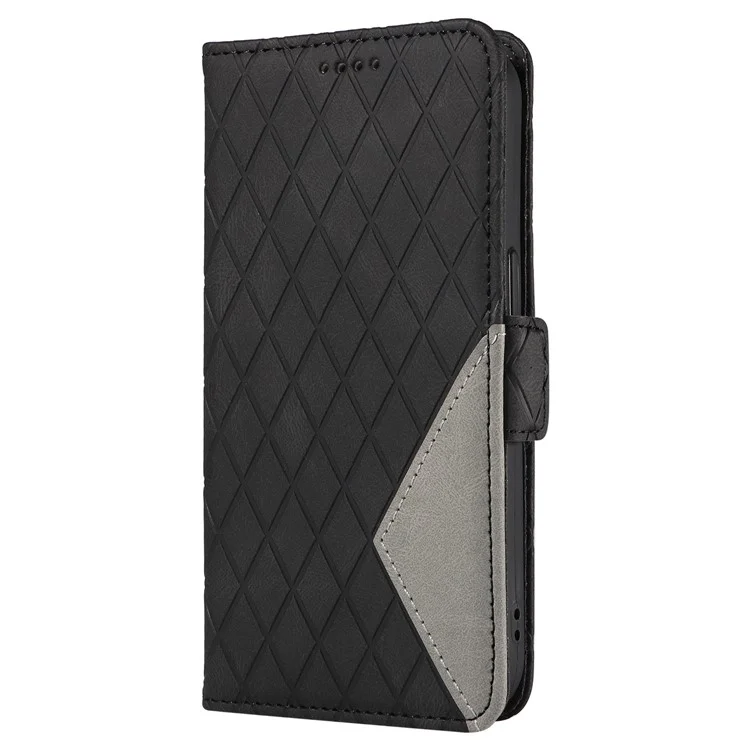 For iPhone 16 Pro Max Case PU Leather Wallet Phone Cover Rhombus Grid Imprinted -  Black