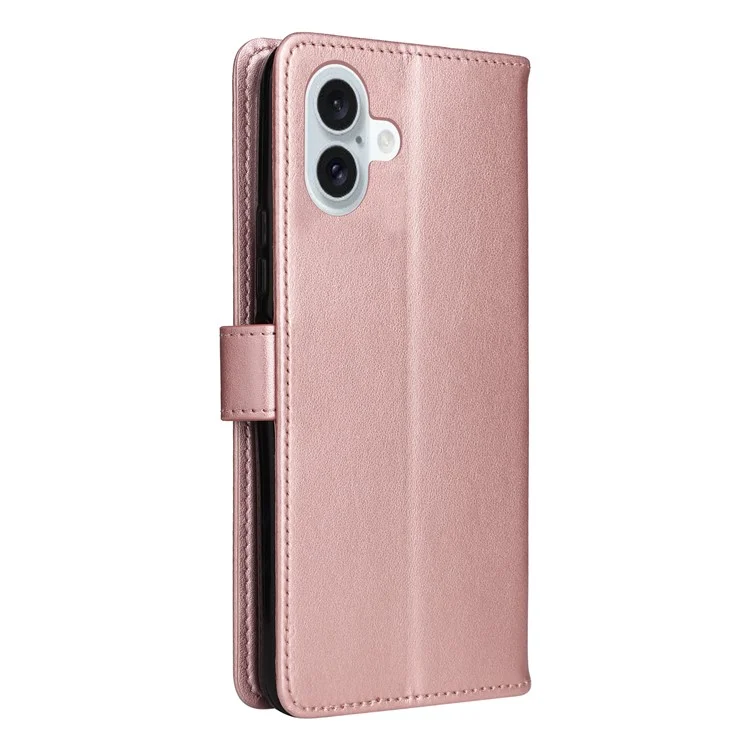 Funda para iPhone 16 Plus de la serie Flower de KT Imprinting - Patrón de gato y abeja, cubierta de cuero, color oro rosa