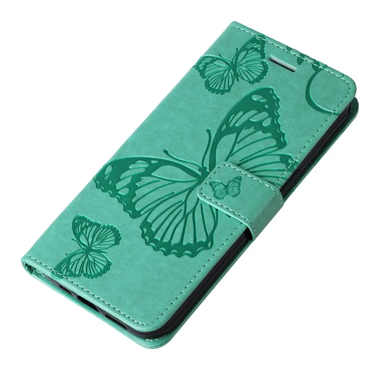 For iPhone 16 Wallet Case Floral Butterfly Imprinted Leather Phone Cover Stand - Green