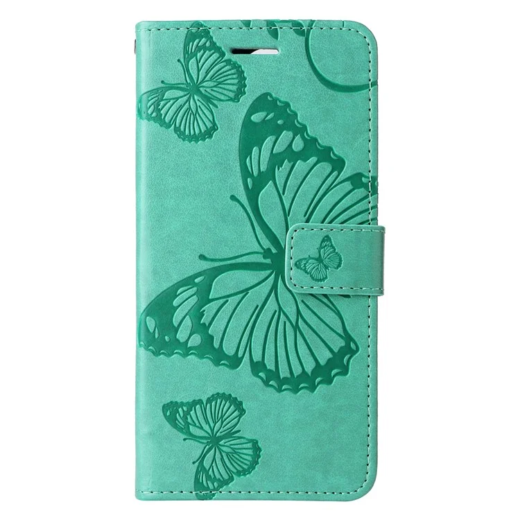 For iPhone 16 Wallet Case Floral Butterfly Imprinted Leather Phone Cover Stand - Green