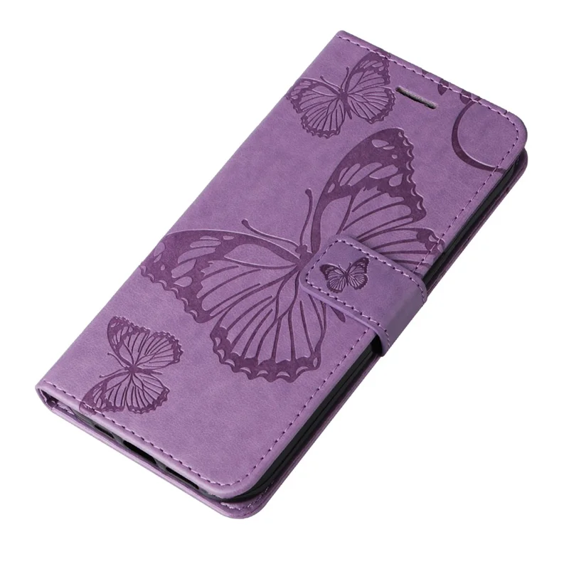 For iPhone 16 Wallet Case Floral Butterfly Imprinted Leather Phone Cover Stand - Light Purple