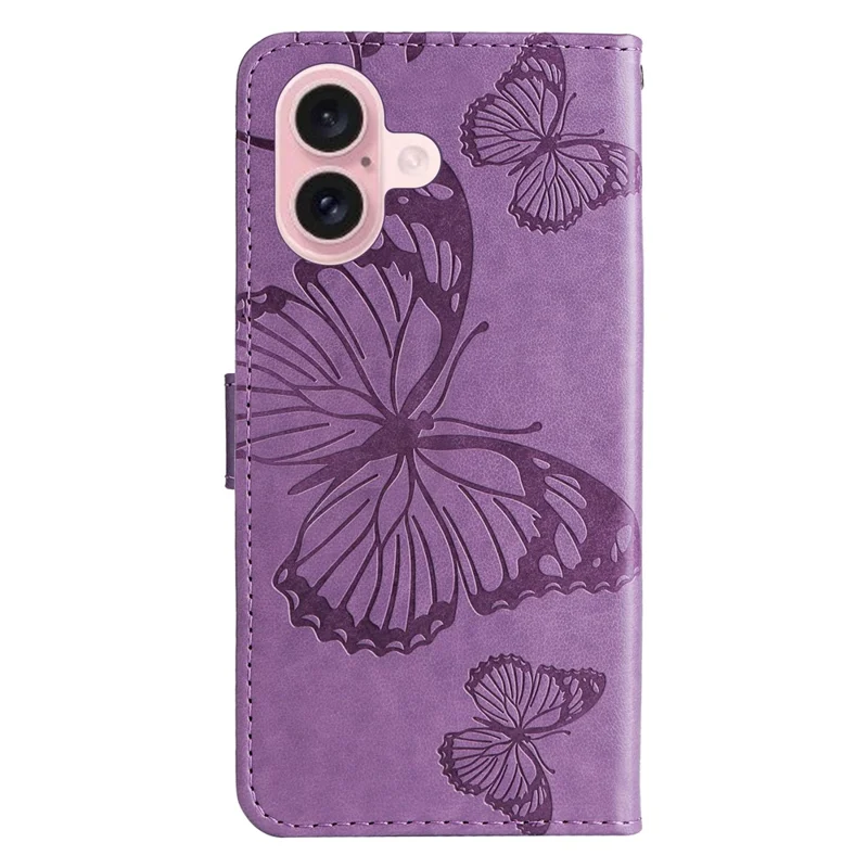 For iPhone 16 Wallet Case Floral Butterfly Imprinted Leather Phone Cover Stand - Light Purple