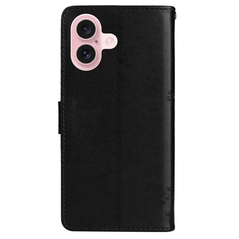 For iPhone 16 Phone Case with Stand Cat Tree Pattern Leather Wallet Mobile Cover - Black