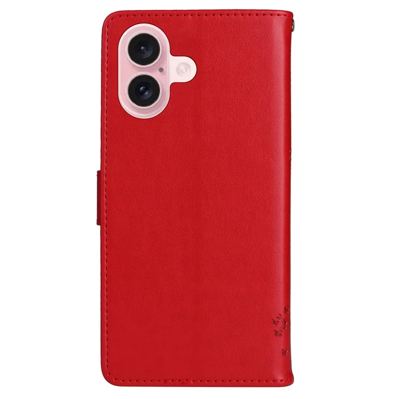 For iPhone 16 Phone Case with Stand Cat Tree Pattern Leather Wallet Mobile Cover - Red
