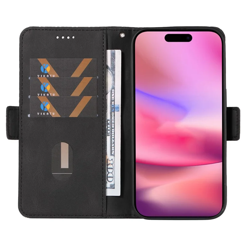 For iPhone 16 Case Folio Leather Phone Cover Rhombus Lattice - Black