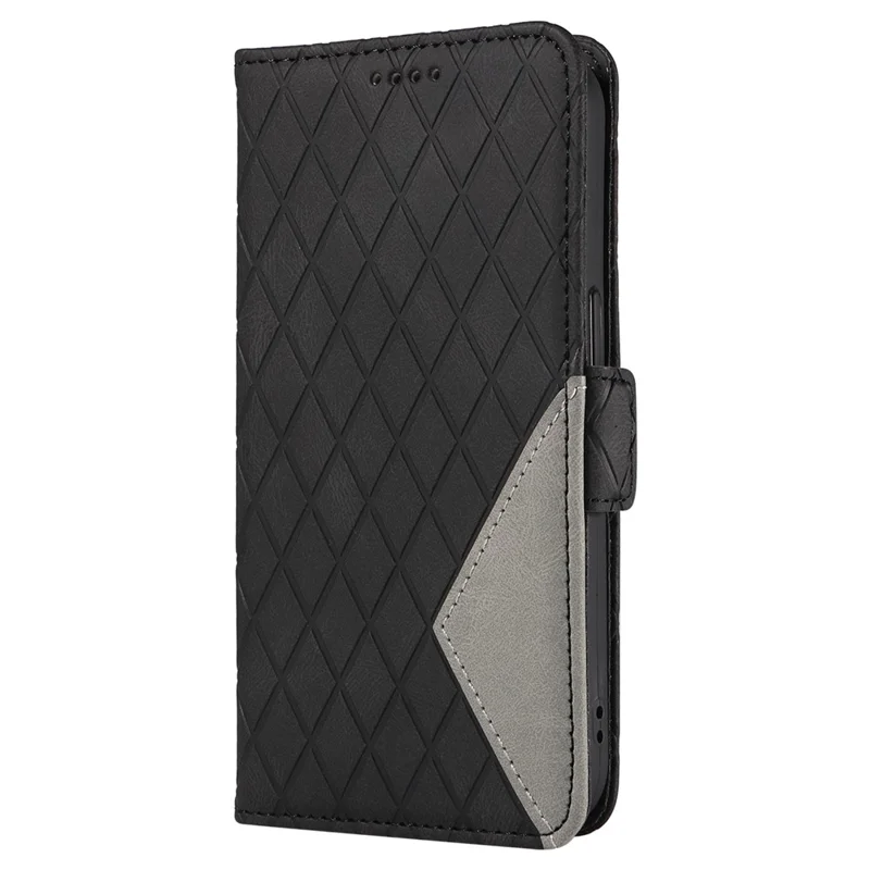 For iPhone 16 Case Folio Leather Phone Cover Rhombus Lattice - Black