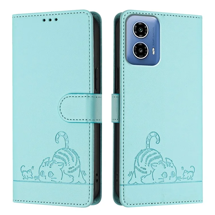Serie Imprinting YB-9 per Motorola Moto G45 5G / G34 5G Custodia Portafoglio in Pelle Flip Phone Cover con Blocco RFID - Verde Menta