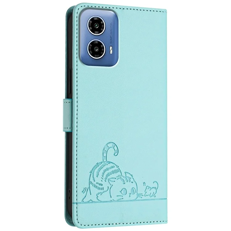 Serie Imprinting YB-9 per Motorola Moto G45 5G / G34 5G Custodia Portafoglio in Pelle Flip Phone Cover con Blocco RFID - Verde Menta