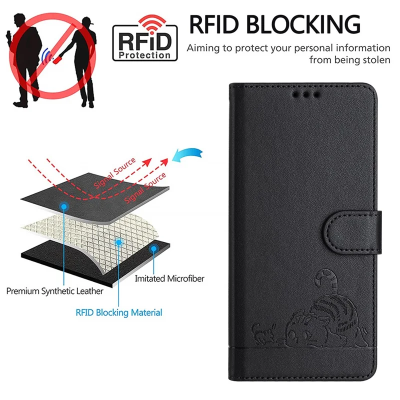 Serie di impressione YB-9 per OnePlus 12 5G Custodia Custodia in pelle con blocco RFID con portafoglio - Nero