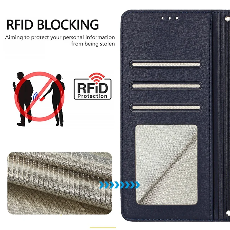 YB Imprinting Series-9 für OnePlus 12 5G-Hülle RFID-blockierende Lederhandy-Hülle mit Geldbörse - Saphir