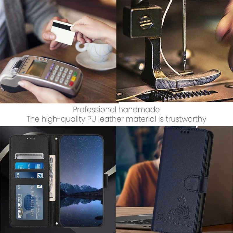 YB Imprinting Series-9 für OnePlus 12 5G-Hülle RFID-blockierende Lederhandy-Hülle mit Geldbörse - Saphir