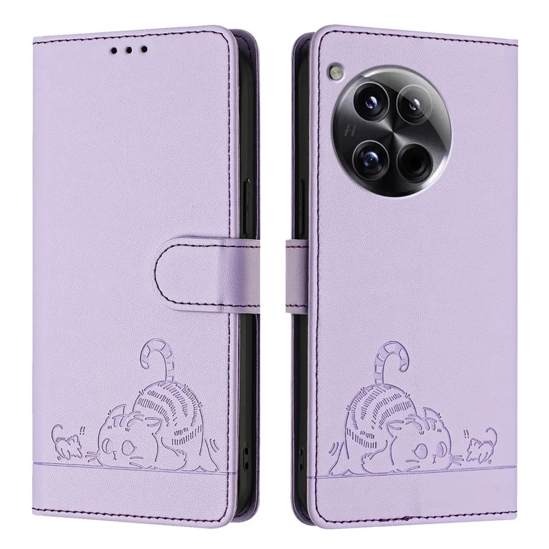YB Imprinting Series-9 para OnePlus 12 5G Funda Bloqueo RFID Cubierta de teléfono de cuero con billetera - Púrpura