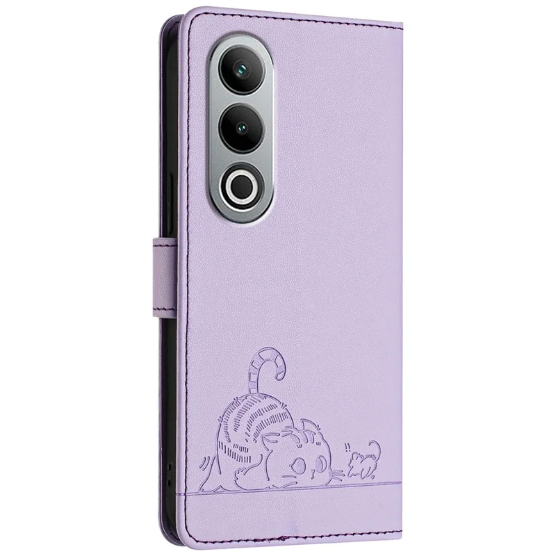 For OnePlus Nord CE4 5G Case with Strap RFID Blocking Leather Wallet Phone Cover Cat Mouse Pattern - Purple