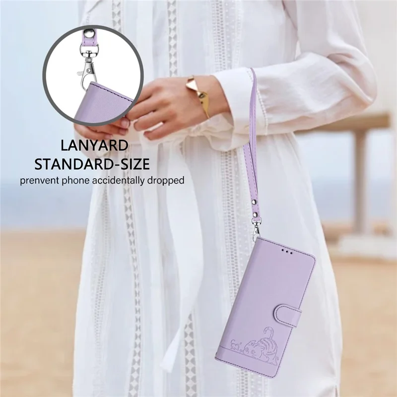 For OnePlus Nord CE4 5G Case with Strap RFID Blocking Leather Wallet Phone Cover Cat Mouse Pattern - Purple