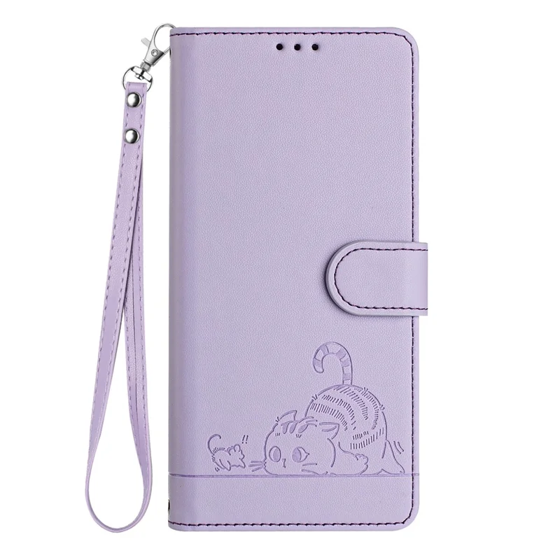 For OnePlus Nord CE4 5G Case with Strap RFID Blocking Leather Wallet Phone Cover Cat Mouse Pattern - Purple