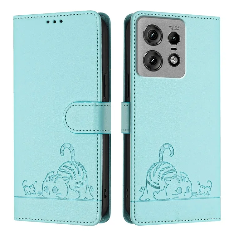 YB Imprinting Series-9 pour Motorola Edge 50 Pro 5G RFID Blocking Phone Case Leather Phone Stand Cover - Vert menthe