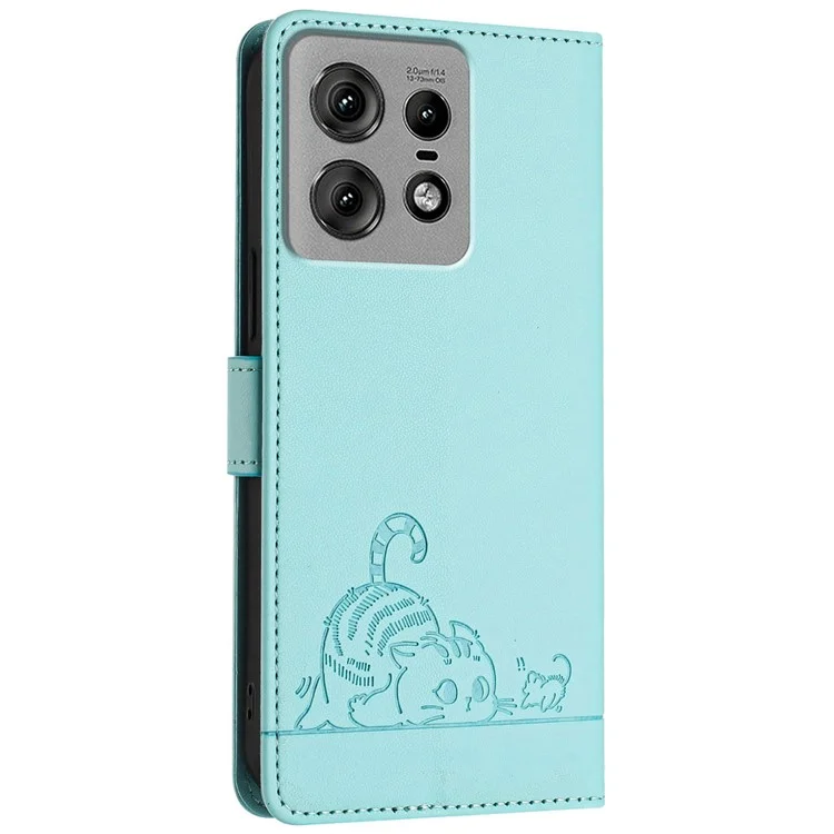 YB Imprinting Series-9 pour Motorola Edge 50 Pro 5G RFID Blocking Phone Case Leather Phone Stand Cover - Vert menthe