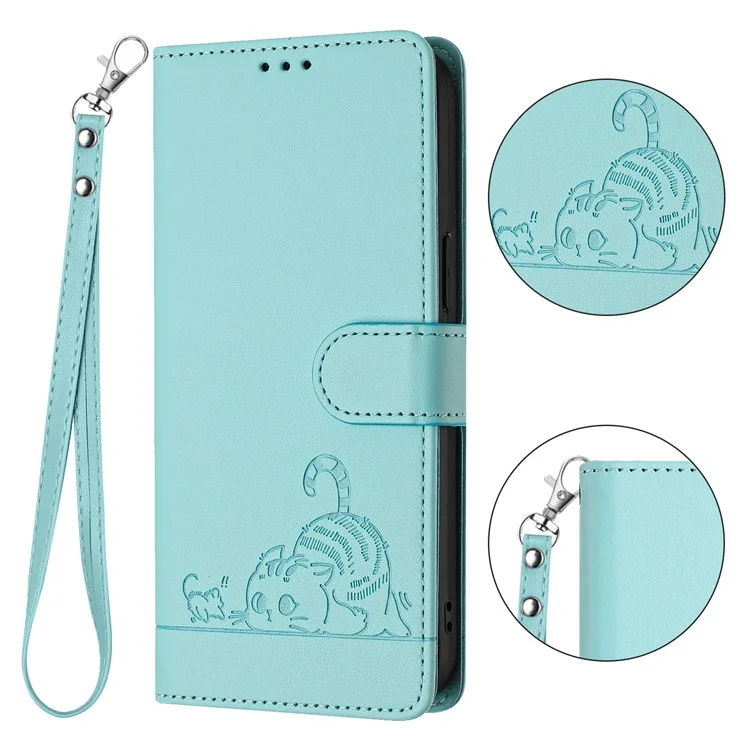 Serie de impresión YB-9 para Google Pixel 8 Funda Patrón de gato y ratón Cartera de cuero con soporte Tapa del teléfono - Verde menta