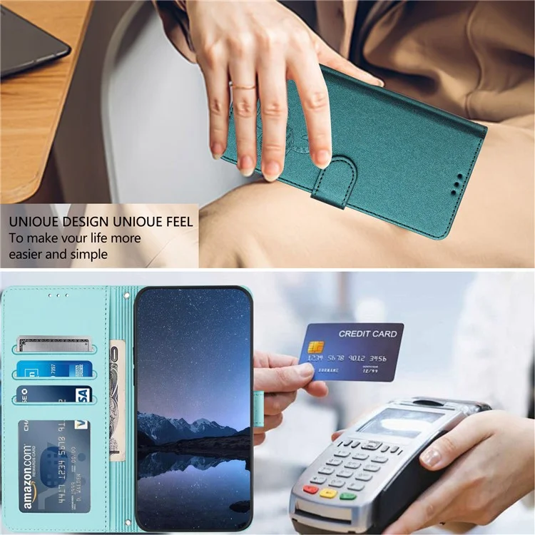 Serie de impresión YB-9 para Google Pixel 8 Funda Patrón de gato y ratón Cartera de cuero con soporte Tapa del teléfono - Verde menta