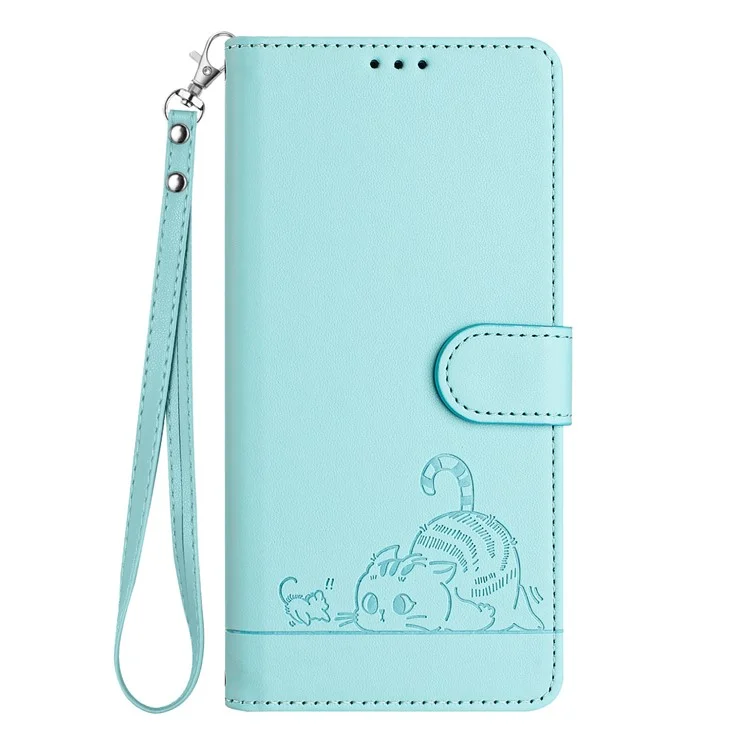 Serie de impresión YB-9 para Google Pixel 8 Funda Patrón de gato y ratón Cartera de cuero con soporte Tapa del teléfono - Verde menta