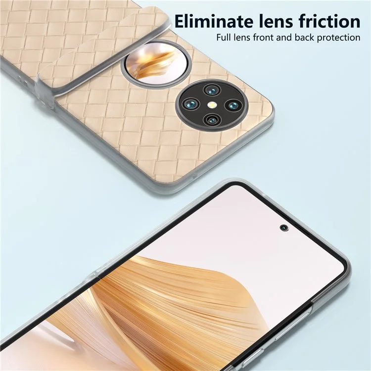 For Huawei Pocket 2 Case Woven Texture Hinge Protection PU+PC Phone Cover - Beige