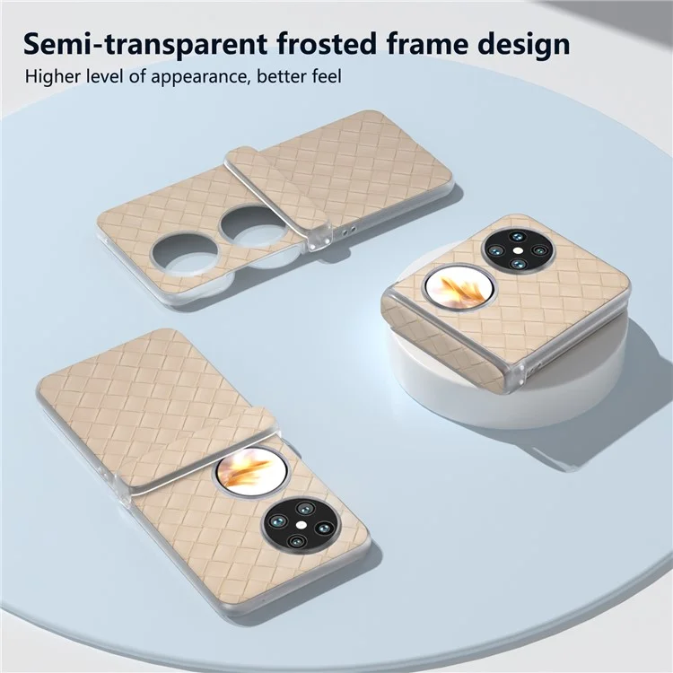 For Huawei Pocket 2 Case Woven Texture Hinge Protection PU+PC Phone Cover - Beige
