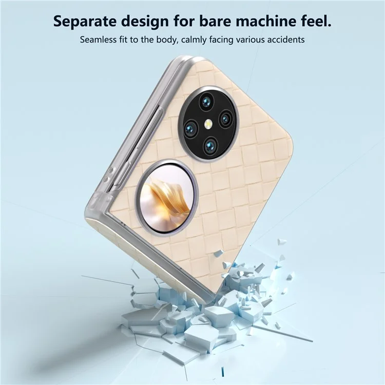 For Huawei Pocket 2 Case Woven Texture Hinge Protection PU+PC Phone Cover - Beige