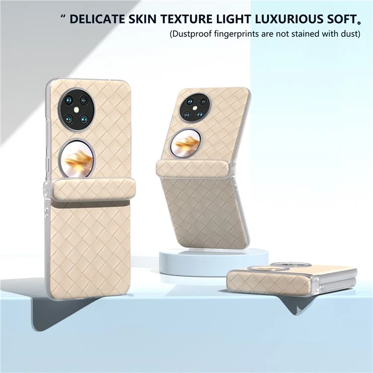 For Huawei Pocket 2 Case Woven Texture Hinge Protection PU+PC Phone Cover - Beige