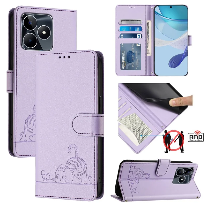 For Realme Note 50 4G / C51 / C53 (Global) / Narzo N53 4G / C53 (India) Case with Strap RFID Blocking Leather Wallet Phone Cover - Purple
