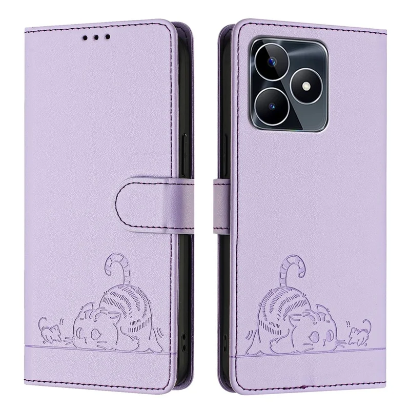For Realme Note 50 4G / C51 / C53 (Global) / Narzo N53 4G / C53 (India) Case with Strap RFID Blocking Leather Wallet Phone Cover - Purple