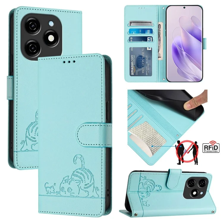 YB Imprinting Series-9 para TECNO Spark 20 Funda del teléfono RFID Bloqueo Impreso Cubierta de cuero - Verde menta