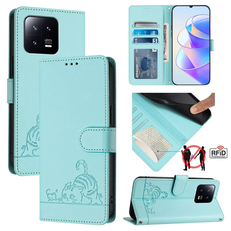 Série d'impression YB-9 pour étui Xiaomi 13 Blocage RFID Portefeuille en cuir PU Housse de téléphone - Vert menthe