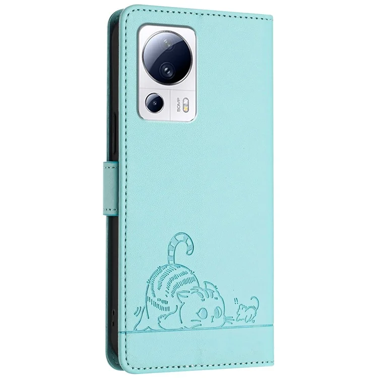 Серия YB Imprinting для Xiaomi 13 Lite / Civi 2 5G Чехол с блокировкой RFID Кожаный чехол для телефона с принтом кошки - Мятно-зеленый