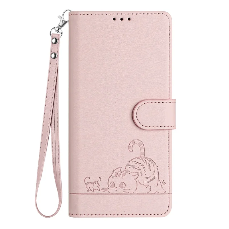 For Xiaomi 13 Lite / Civi 2 5G Case with Strap RFID Blocking Leather Wallet Phone Cover Cat Mouse Pattern - Pink