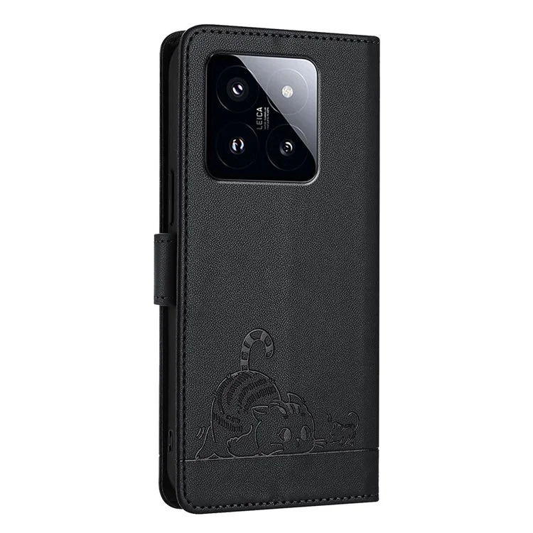 YB Imprinting Series-9 для чехла Xiaomi 14 Pro Cat Mouse Leather Phone Cover Card Slots RFID Blocking - Black