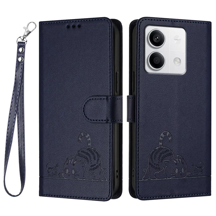 For Xiaomi Redmi Note 13 5G / Note 13 5G (China) Case with Strap RFID Blocking Leather Wallet Phone Cover Cat Mouse Pattern -  Sapphire