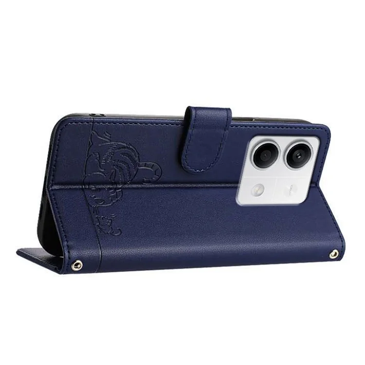 For Xiaomi Redmi Note 13 5G / Note 13 5G (China) Case with Strap RFID Blocking Leather Wallet Phone Cover Cat Mouse Pattern -  Sapphire