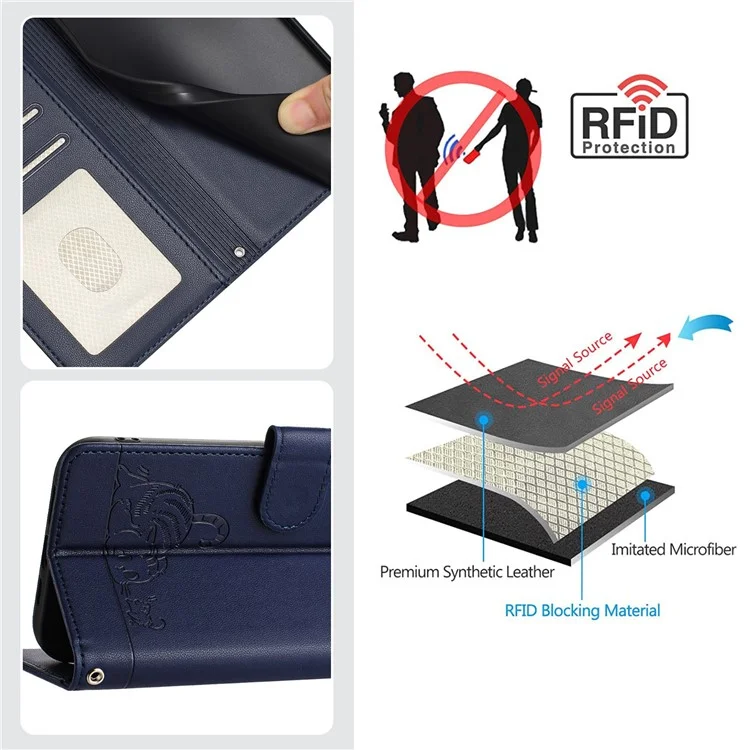 For Xiaomi Redmi Note 13 5G / Note 13 5G (China) Case with Strap RFID Blocking Leather Wallet Phone Cover Cat Mouse Pattern -  Sapphire